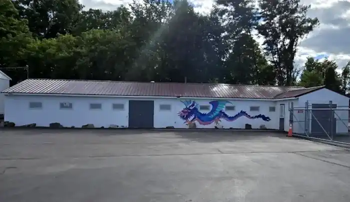 Northeast Fireworks building and dragon mural